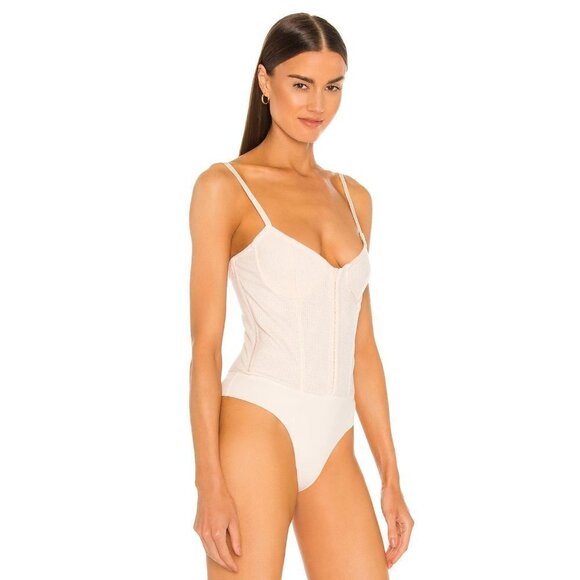 Jonathan Simkhai Standard Paisley Bobbinet Bustier Bodysuit Parchment Womens Siz - Picture 3 of 13